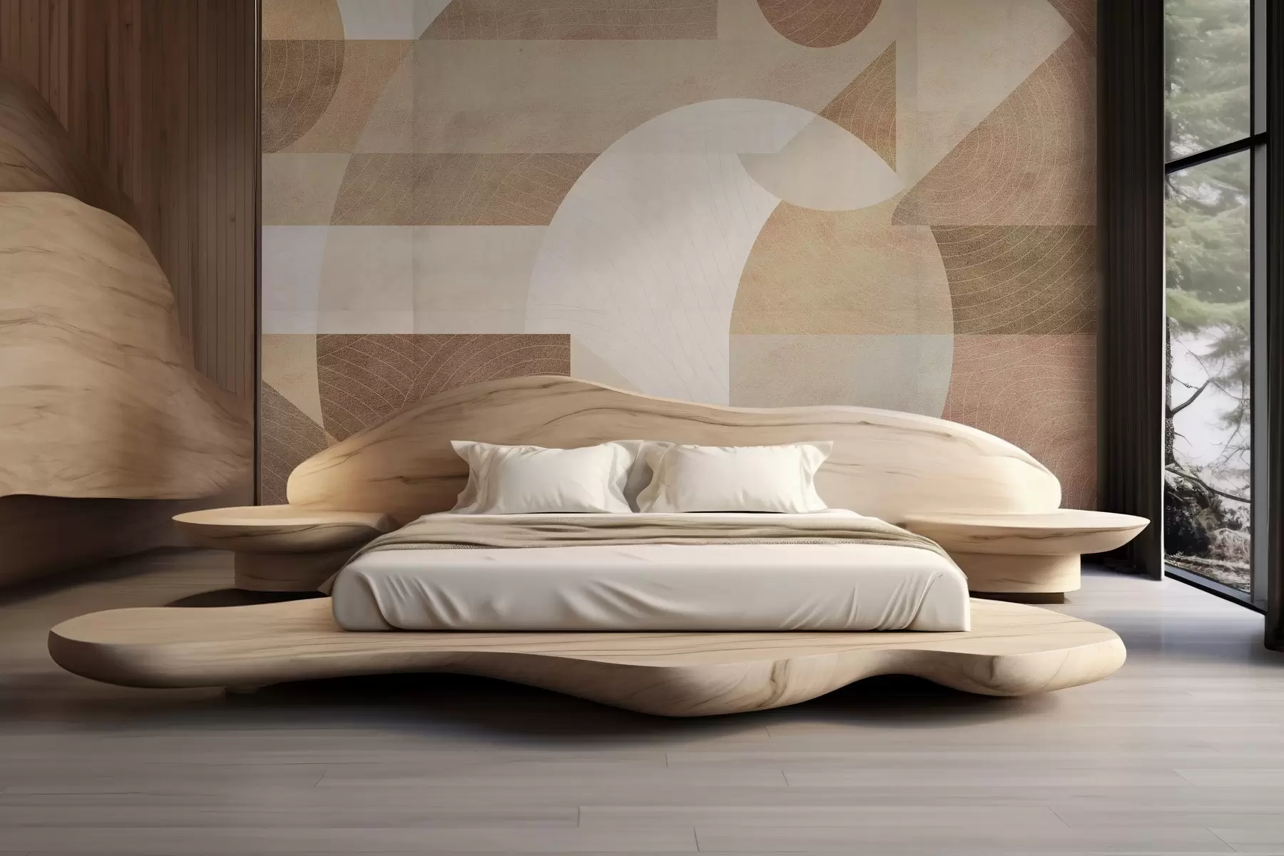 murales de pared Geometría moderna con formas abstractas, detalles texturizados en tonos beige y marrón w02140