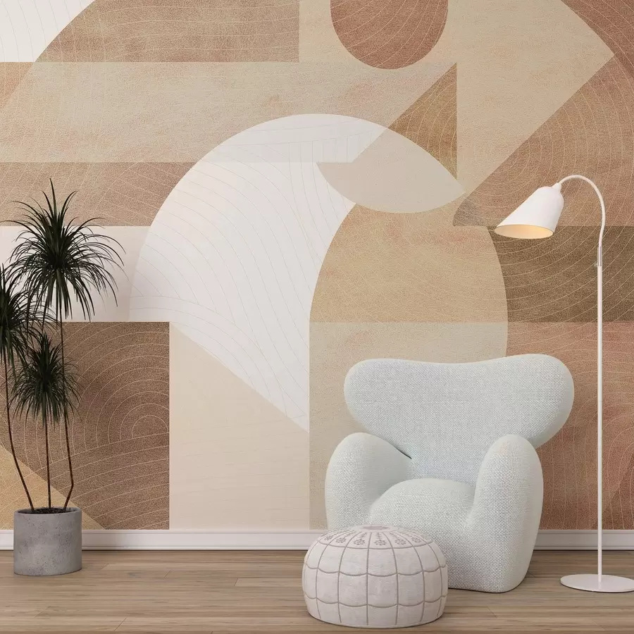 Murales de pared Geometría moderna con formas abstractas, detalles texturizados en tonos beige y marrón w02140 murales de pared Geometría moderna con formas abstractas, detalles texturizados en tonos beige y marrón w02140