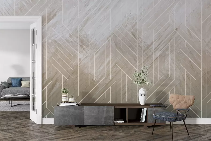 murales de pared Fondo geométrico abstracto con líneas diagonales y efecto degradado en tonos marrones w08433v1