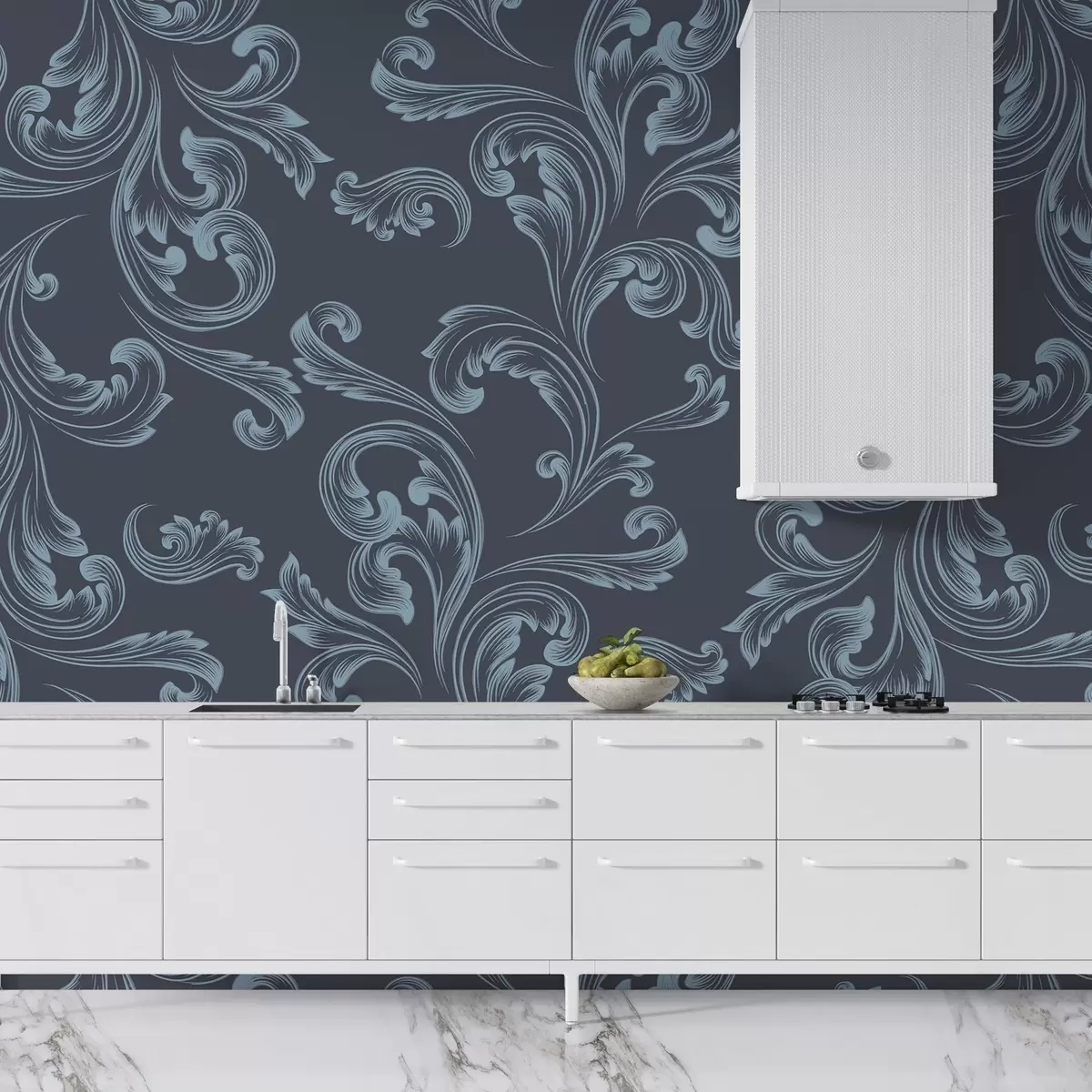 Murales de pared Monograma damasquinado, tinte azul w02247v2 murales de pared Monograma damasquinado, tinte azul w02247v2