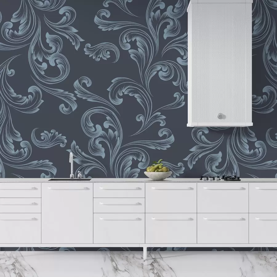 Murales de pared Monograma damasquinado, tinte azul w02247v2 murales de pared Monograma damasquinado, tinte azul w02247v2