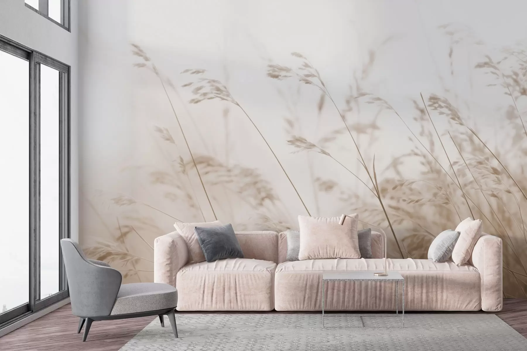 murales de pared Pastos en un amanecer de niebla w02250