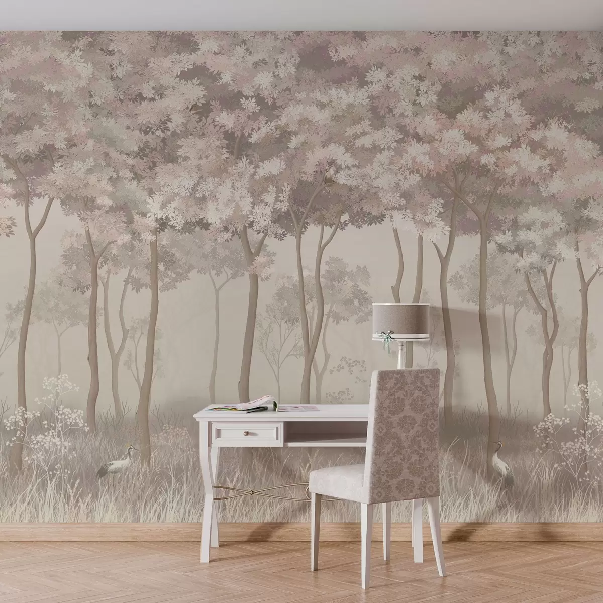 murales de pared Bosque mágico en colores pastel w02270