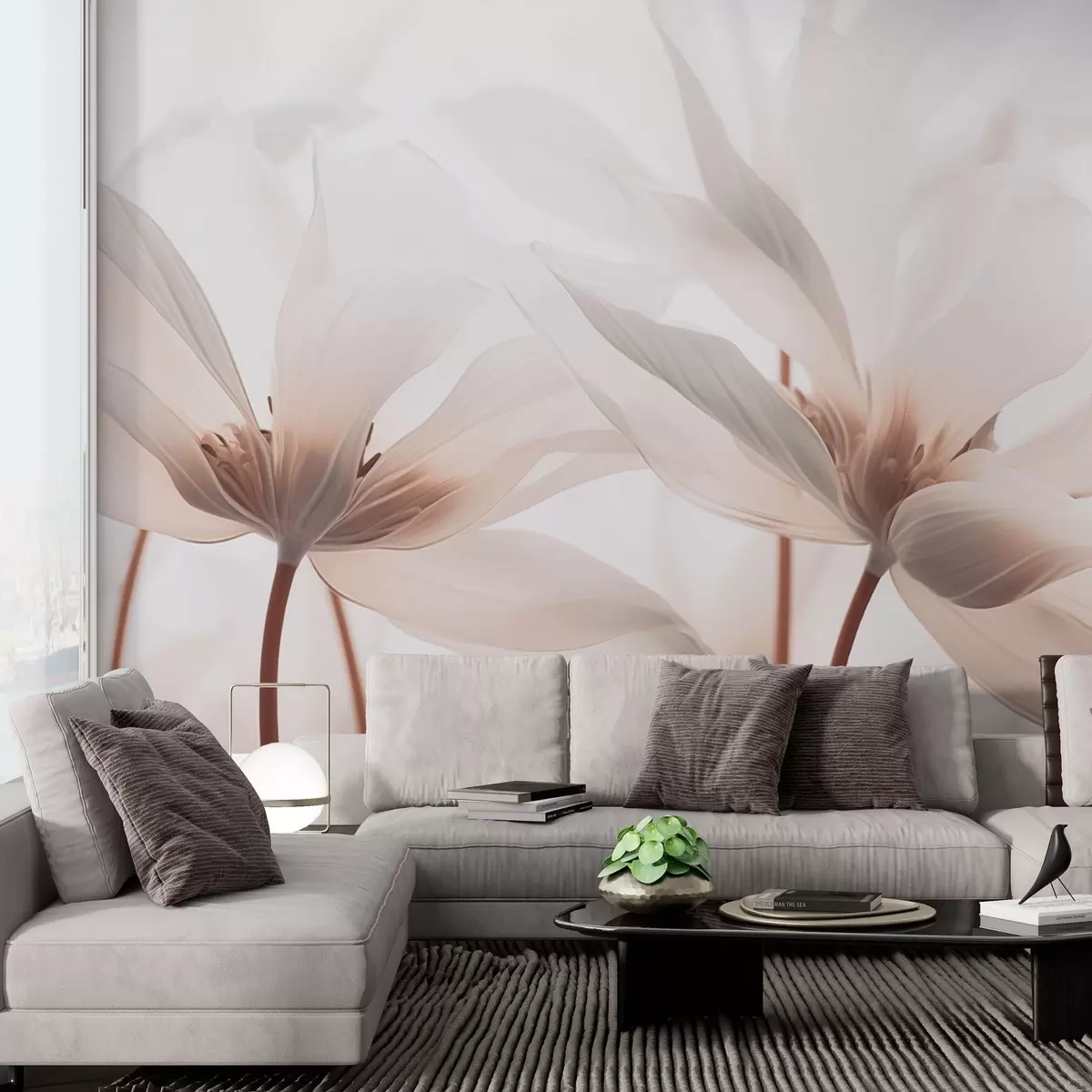 Murales de pared Flores beige sobre fondo claro w02295 murales de pared Flores beige sobre fondo claro w02295