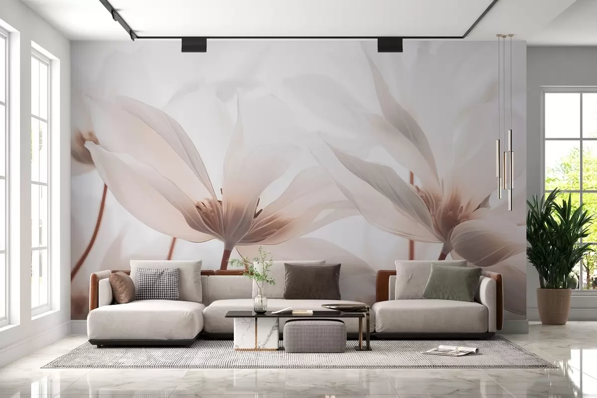 murales de pared Flores beige sobre fondo claro w02295