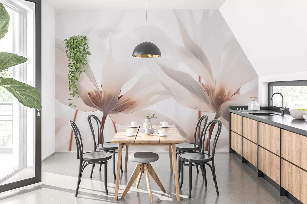 Murales de pared Flores beige sobre fondo claro w02295 murales de pared Flores beige sobre fondo claro w02295