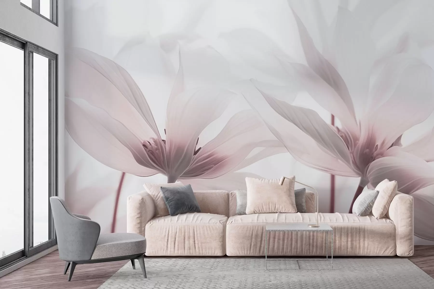 murales de pared Flores rosas sobre fondo claro w02295v1