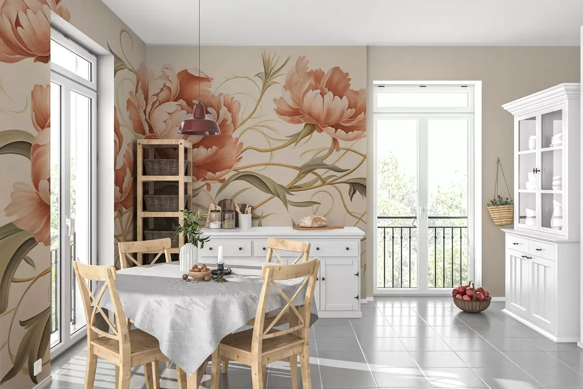 Murales de pared Peonías de moda con hojas retorcidas w02297 murales de pared Peonías de moda con hojas retorcidas w02297