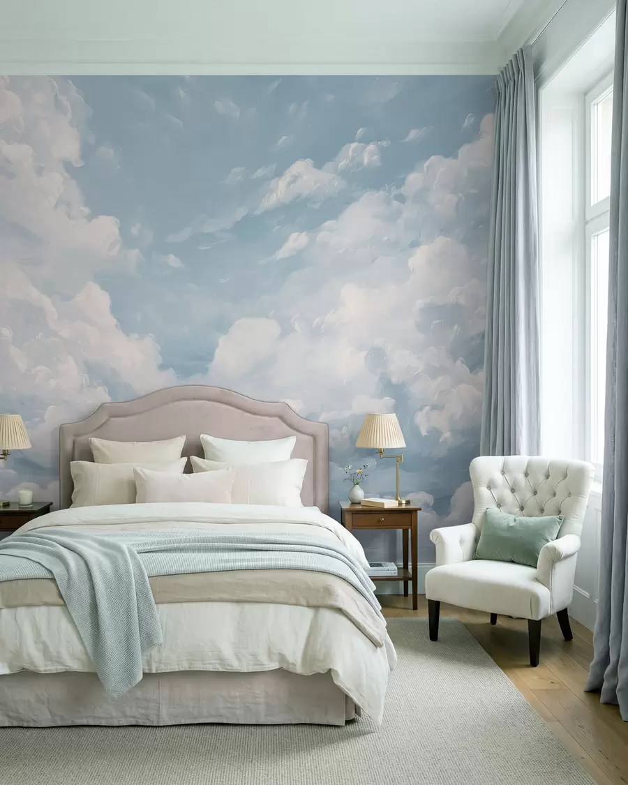 murales de pared Cielo azul con pinceladas simuladas de óleo w02313