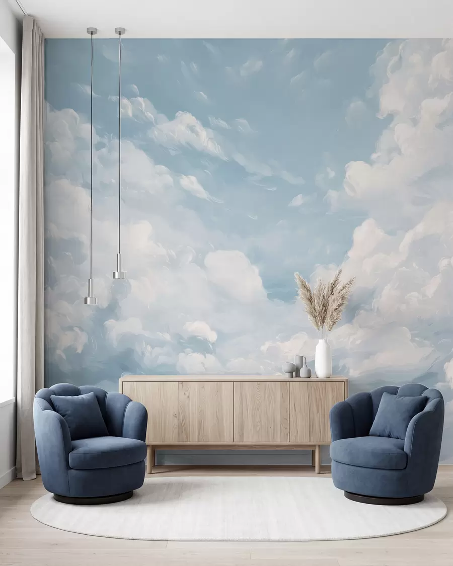 murales de pared Cielo azul con pinceladas simuladas de óleo w02313