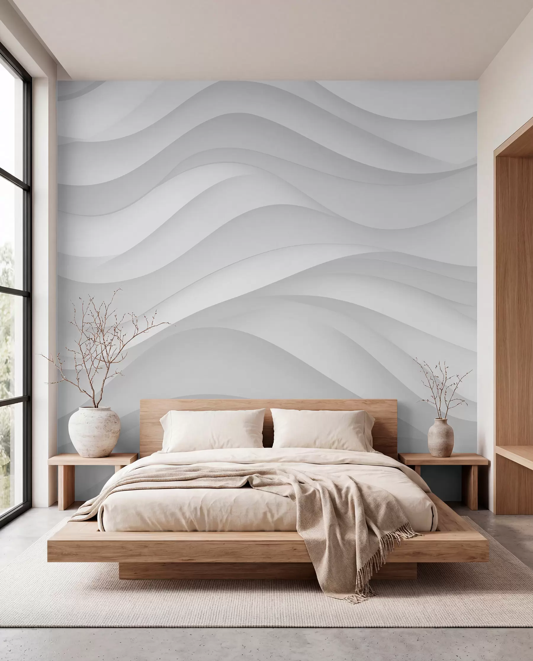 murales de pared Ondas grises en tonos suaves w02314