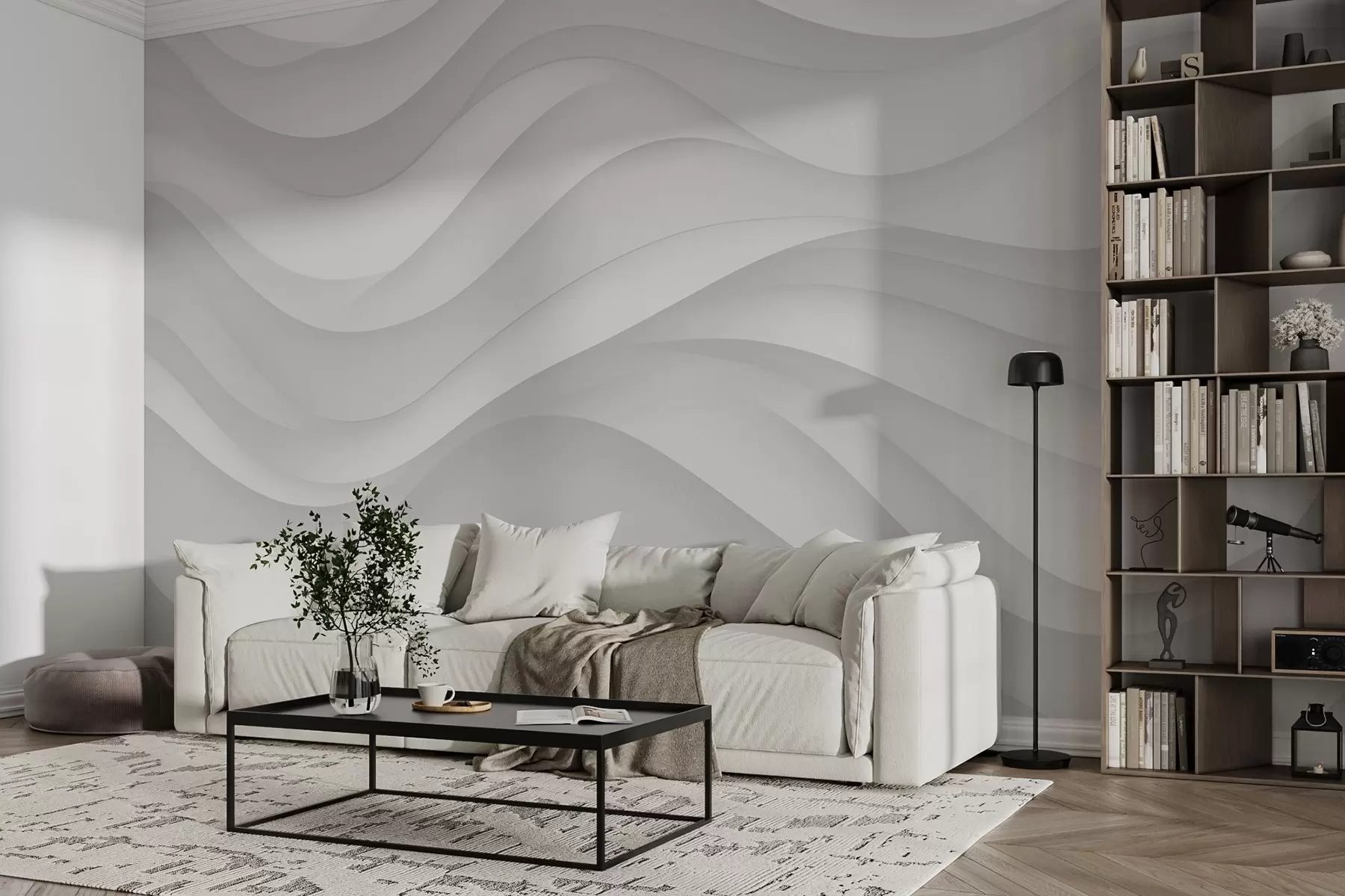 murales de pared Ondas grises en tonos suaves w02314