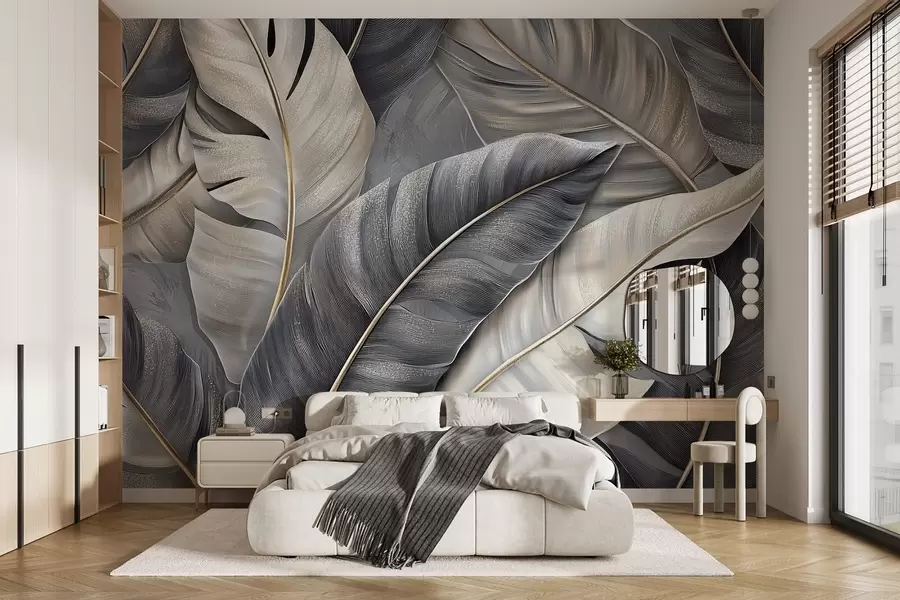 murales de pared lujoso papel pintado con grandes hojas tropicales w02342