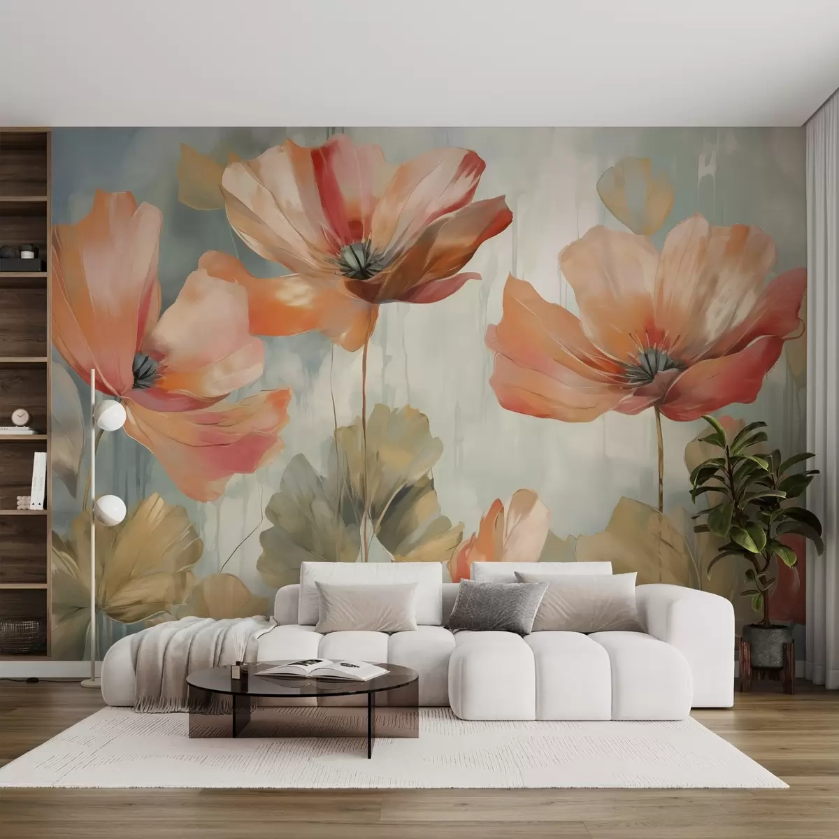 murales de pared Amapolas sobre un fondo abstracto imitación de pintura w02324
