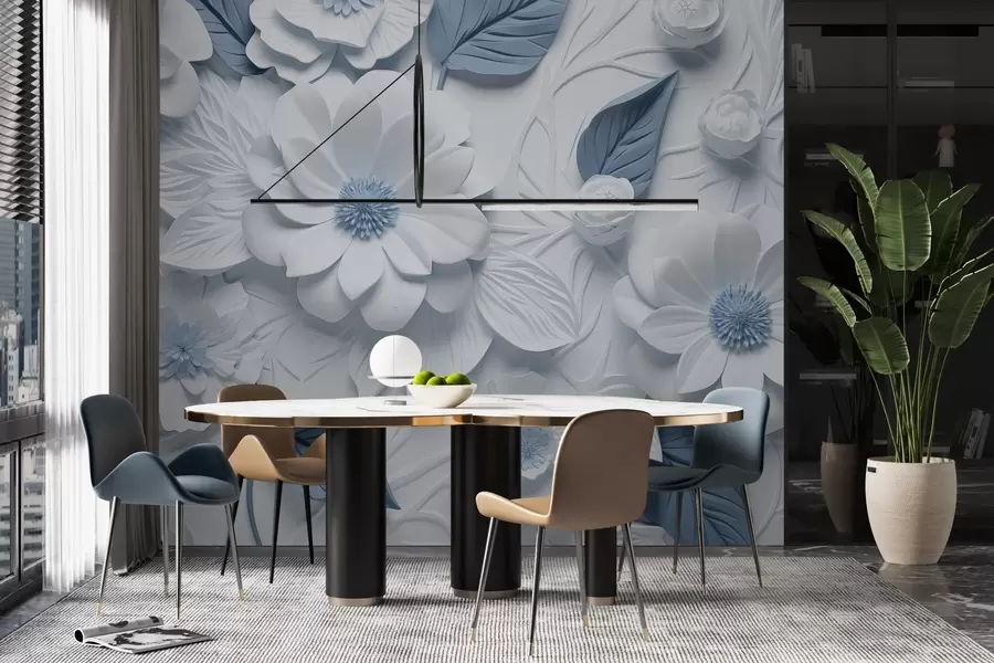 Murales de pared Flores volumétricas de yeso en dos colores w02006v1 murales de pared Flores volumétricas de yeso en dos colores w02006v1