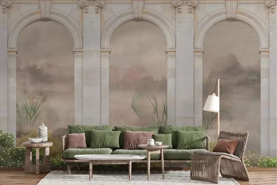 Murales de pared Arcos con arbustos verdes w02371 murales de pared Arcos con arbustos verdes w02371