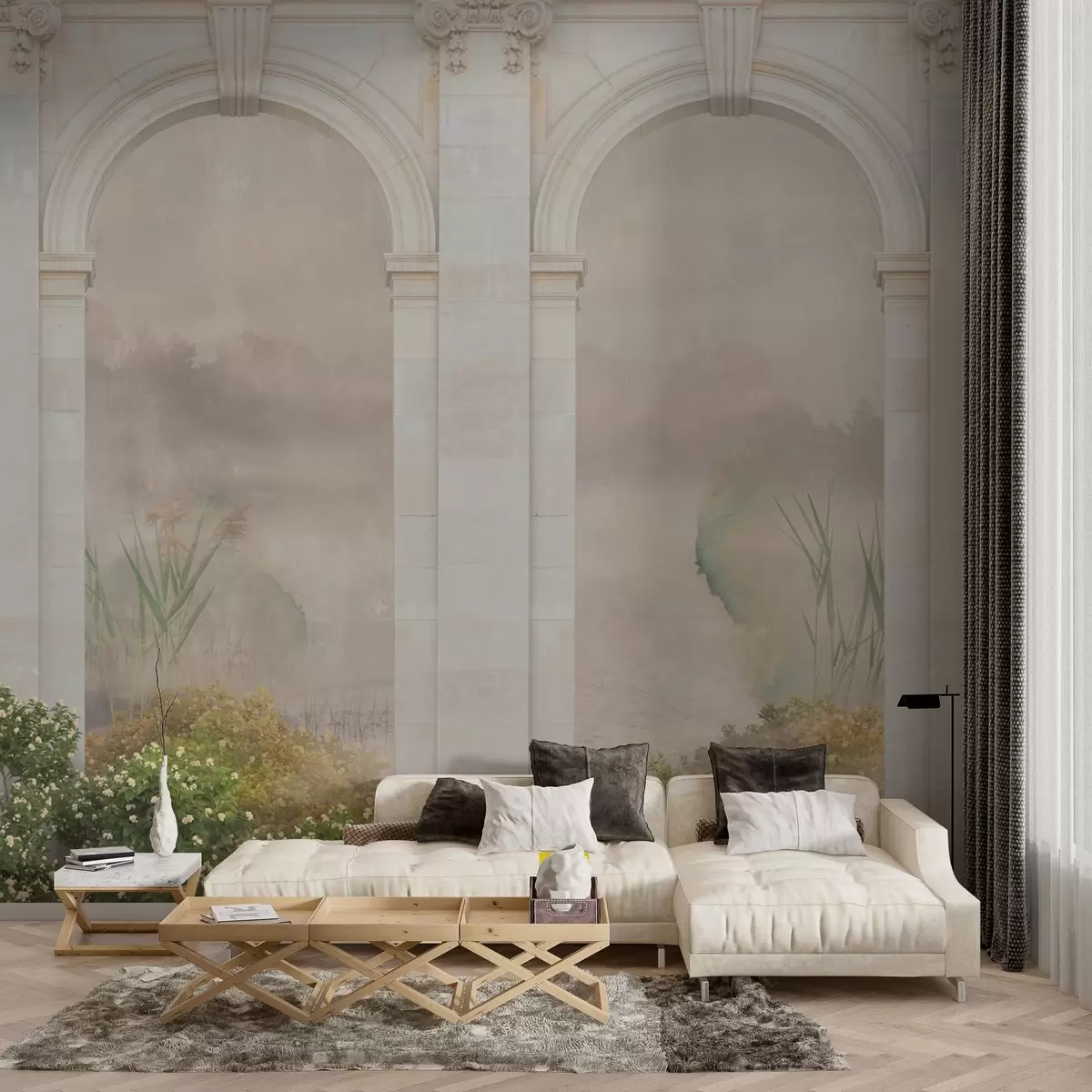 Murales de pared Arcos de luz con arbustos y flores w02371v1 murales de pared Arcos de luz con arbustos y flores w02371v1