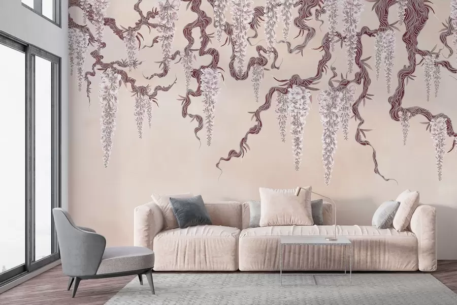 Murales de pared Glicinias rosas sobre fondo grunge beige empolvado w02372v1 murales de pared Glicinias rosas sobre fondo grunge beige empolvado w02372v1