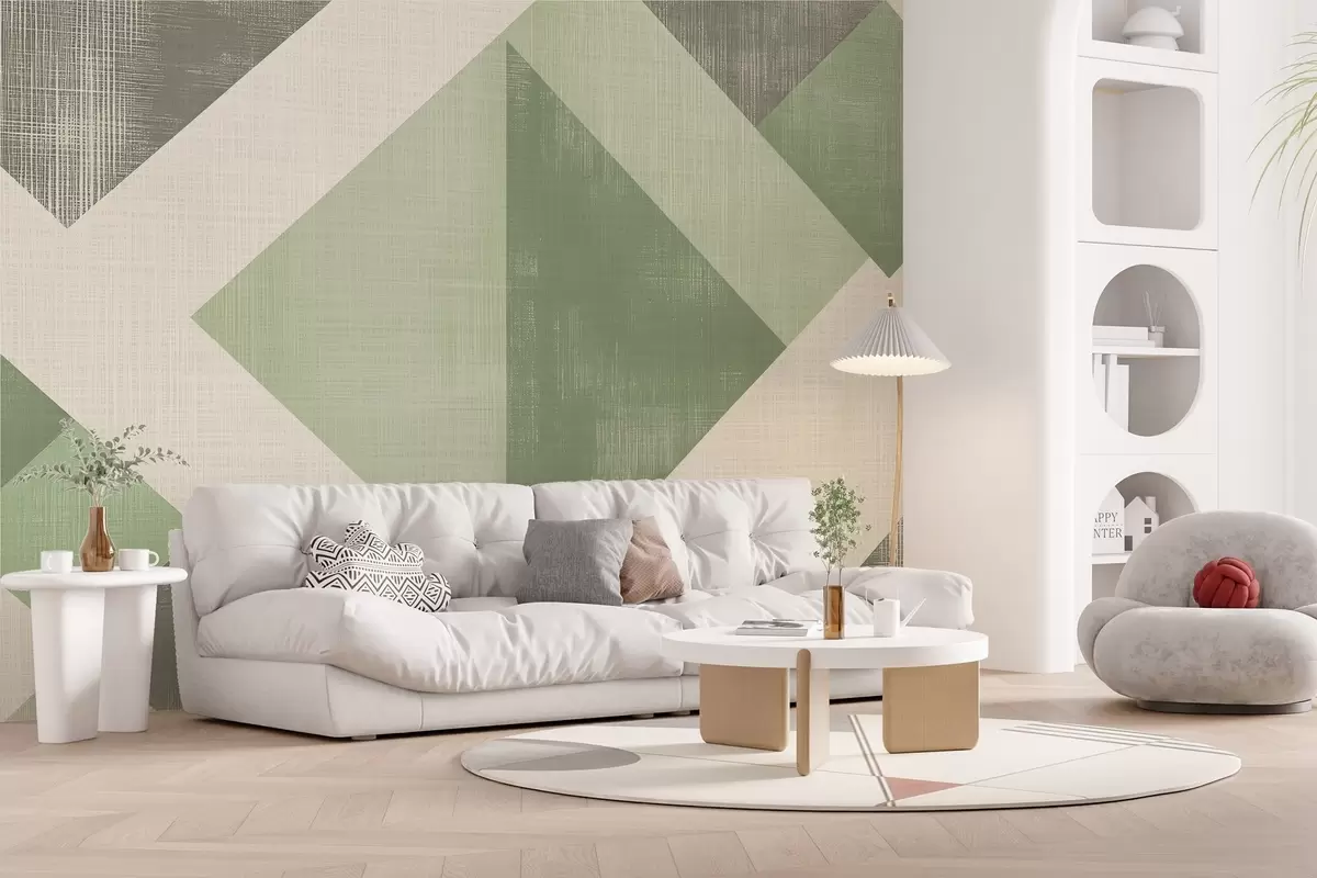 Murales de pared Moderno diseño geométrico de papel pintado con formas superpuestas en suaves tonos beige y marrón w02341v2 murales de pared Moderno diseño geométrico de papel pintado con formas superpuestas en suaves tonos beige y marrón w02341v2