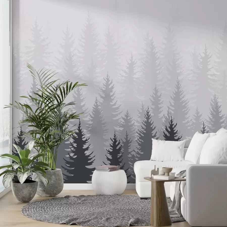 Murales de pared Bosque de coníferas en la niebla w02386 murales de pared Bosque de coníferas en la niebla w02386