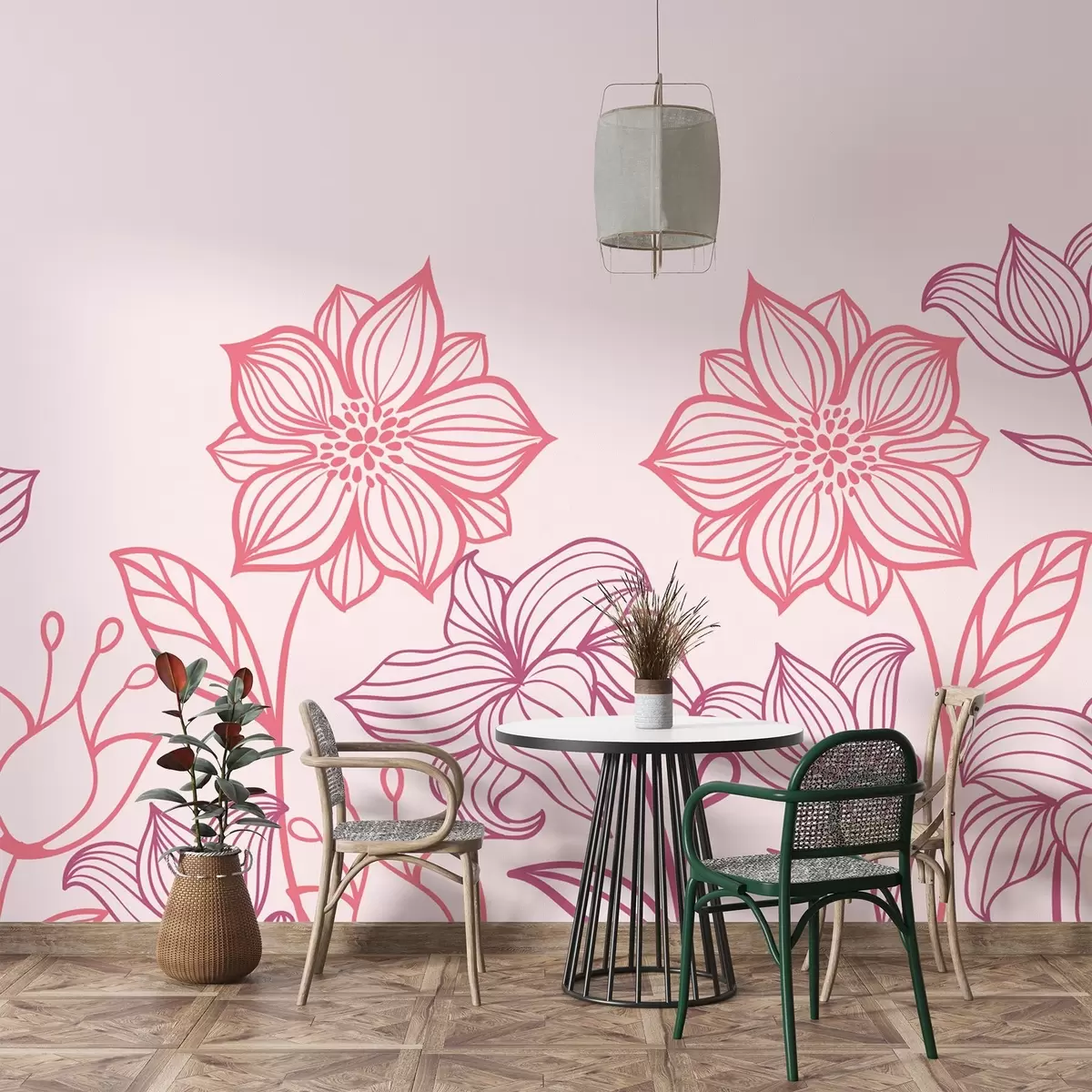 Murales de pared Contornos pintados de flores rosas w02394 murales de pared Contornos pintados de flores rosas w02394