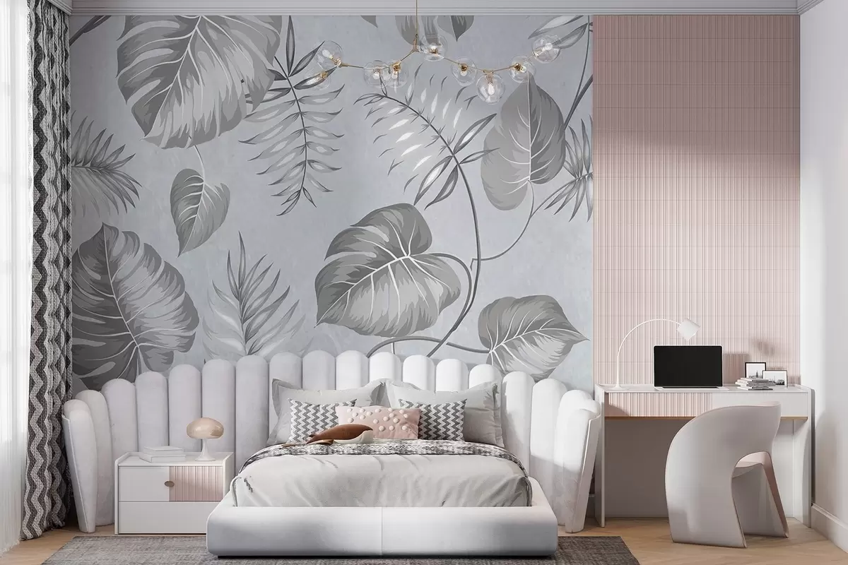 murales de pared Patrón con hojas tropicales w02300