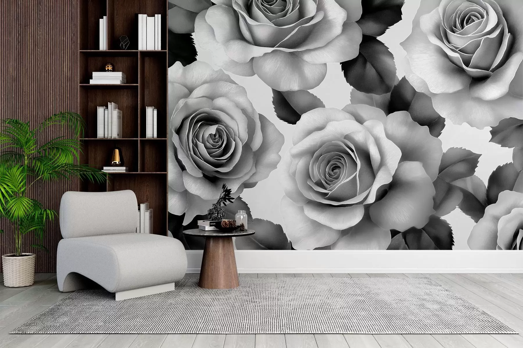 murales de pared Rosas blancas y negras w02305