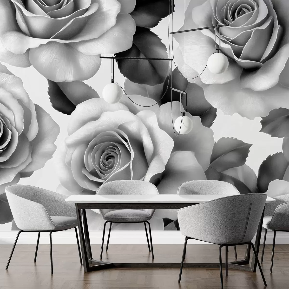 Murales de pared Rosas blancas y negras w02305 murales de pared Rosas blancas y negras w02305