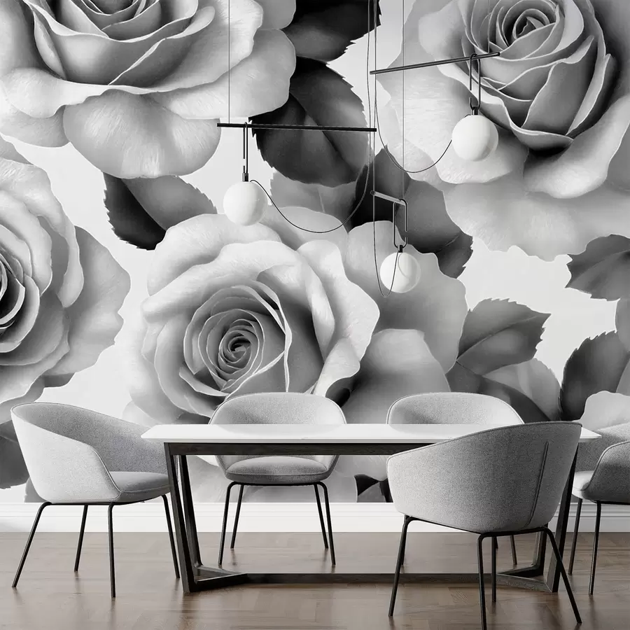 Murales de pared Rosas blancas y negras w02305 murales de pared Rosas blancas y negras w02305