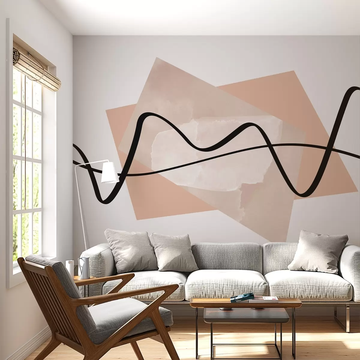 Murales de pared Líneas negras y formas beige abstractas w02377 murales de pared Líneas negras y formas beige abstractas w02377