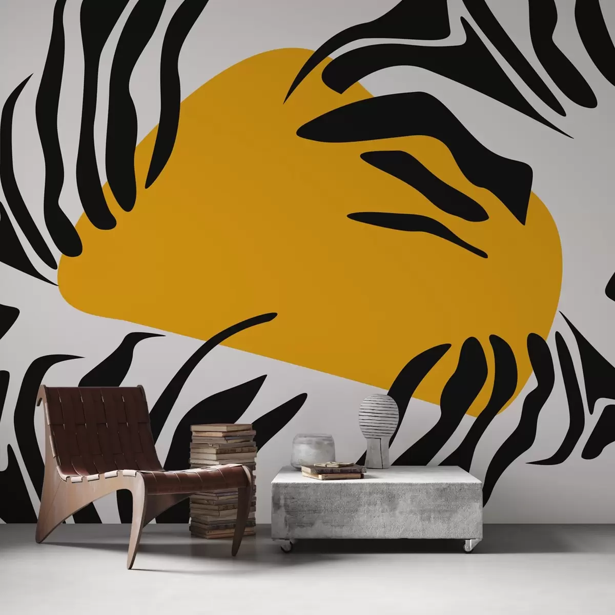 murales de pared Abstracto de rayas y manchas amarillas w02378
