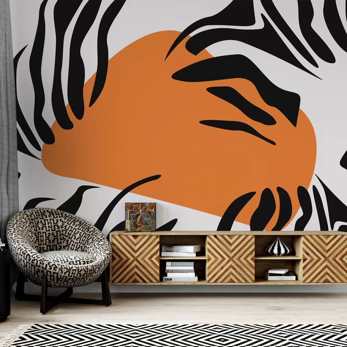 murales de pared Abstracto de rayas y manchas naranjas w02378v1