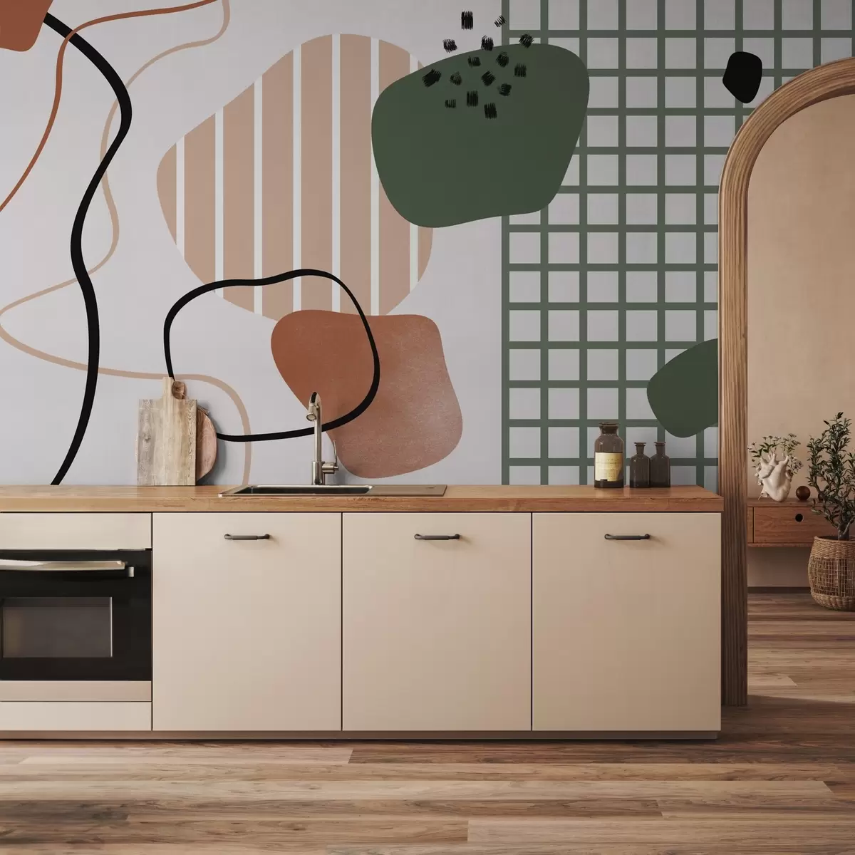 Murales de pared Cuadrícula verde y manchas y rayas abstractas w02379 murales de pared Cuadrícula verde y manchas y rayas abstractas w02379