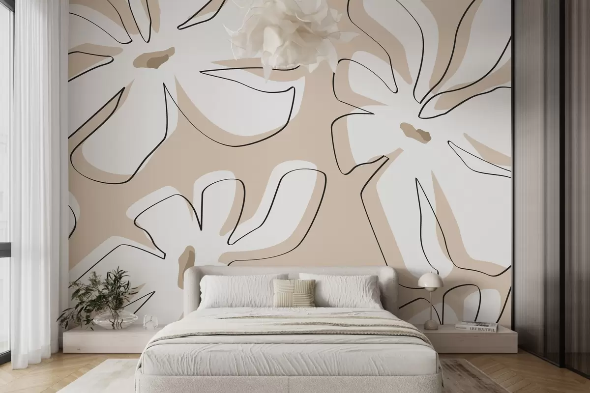 murales de pared Grandes flores blancas abstractas w02383