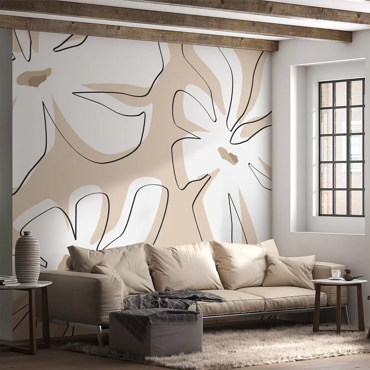 Murales de pared Grandes flores blancas abstractas w02383 murales de pared Grandes flores blancas abstractas w02383