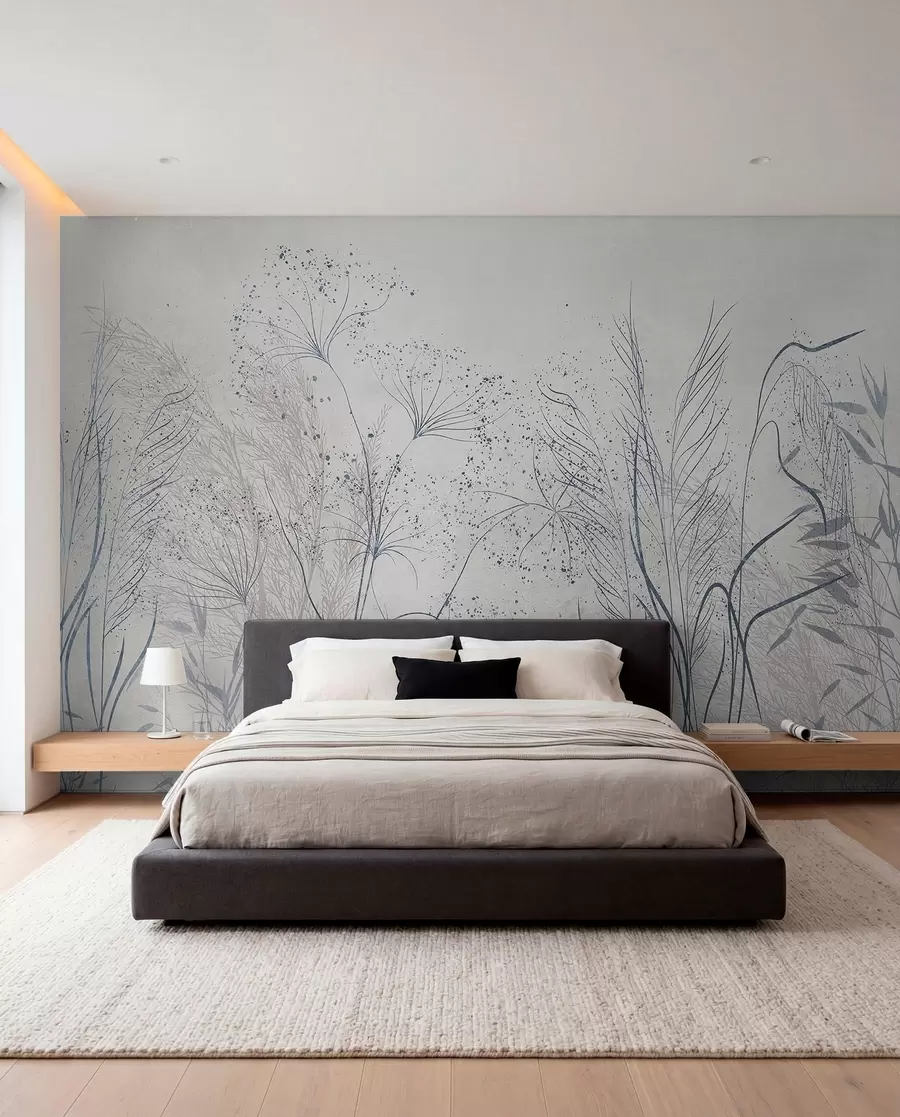 murales de pared Dibujo botánico en gris w08441v1