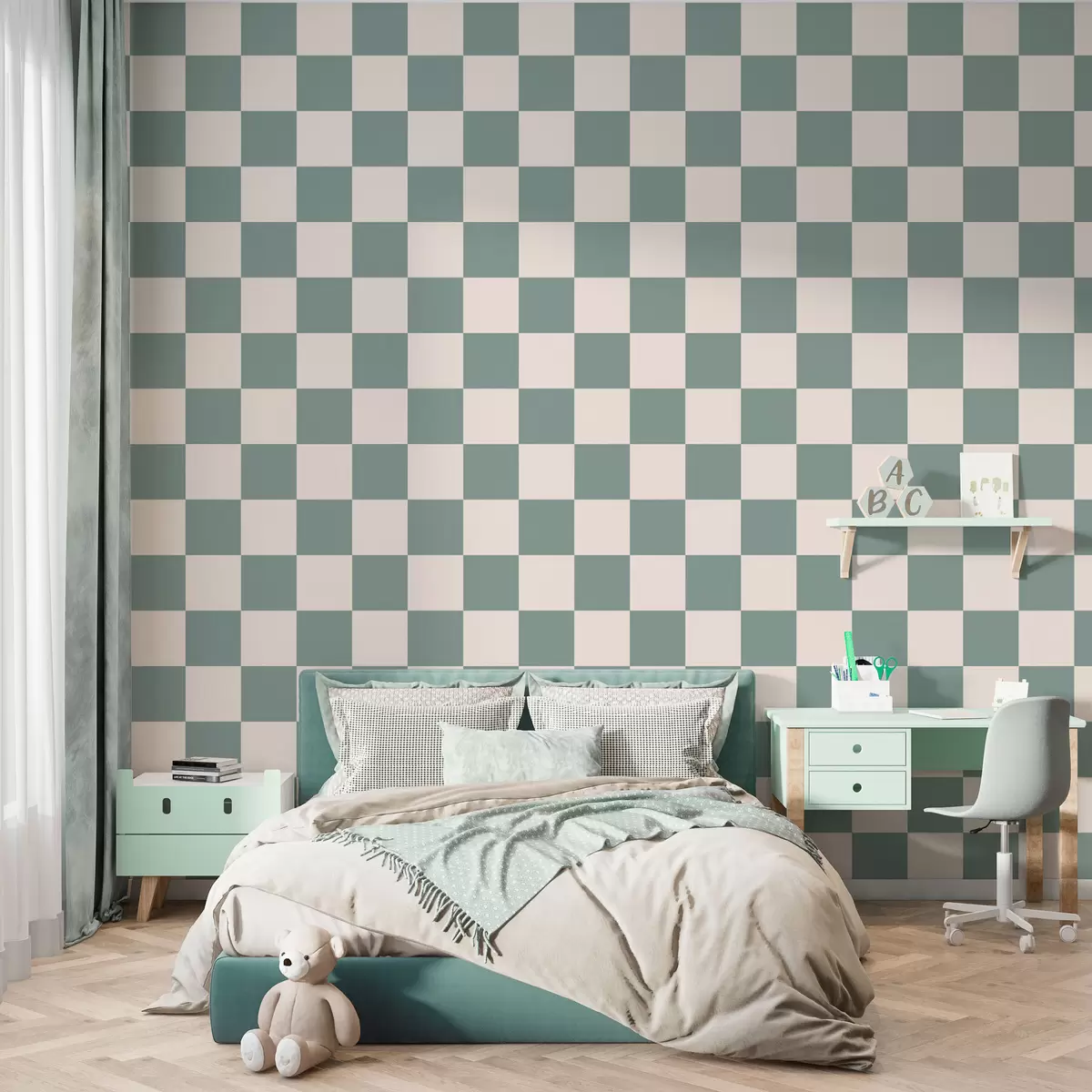 murales de pared Papel pintado geométrico en verde w01922v2