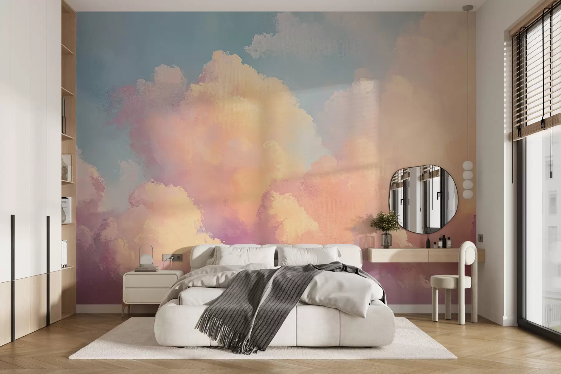 murales de pared Cielo suave con tonos azul-rosa w08455