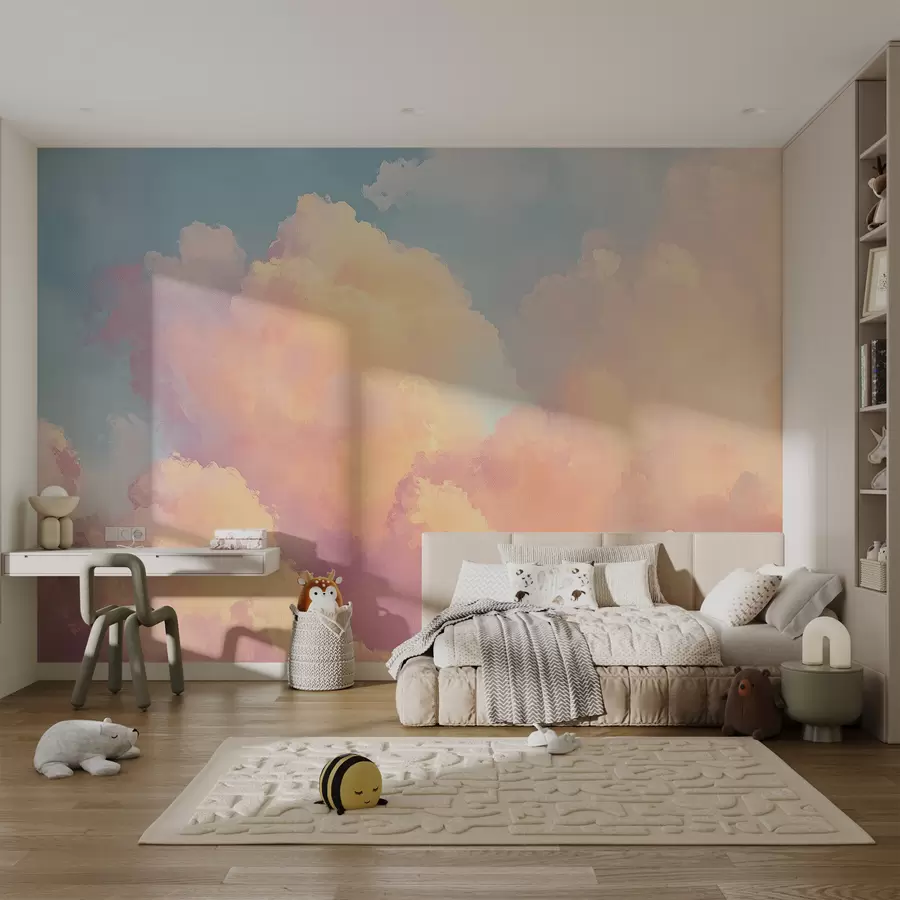 murales de pared Cielo suave con tonos azul-rosa w08455