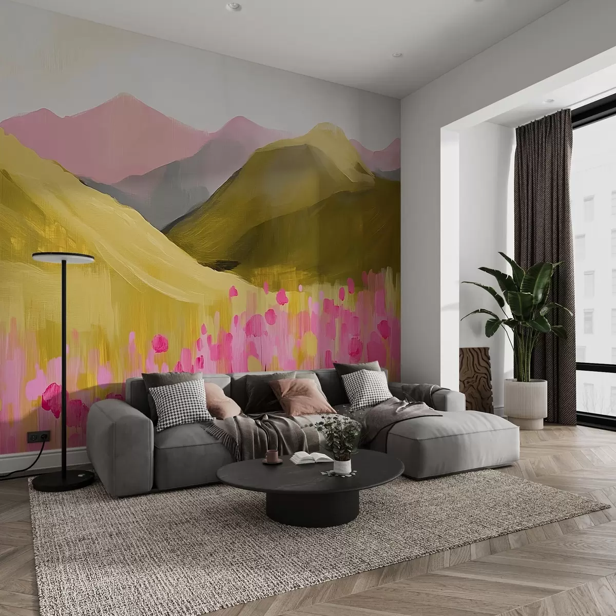 Murales de pared Flores rosas en las montañas w08456 murales de pared Flores rosas en las montañas w08456