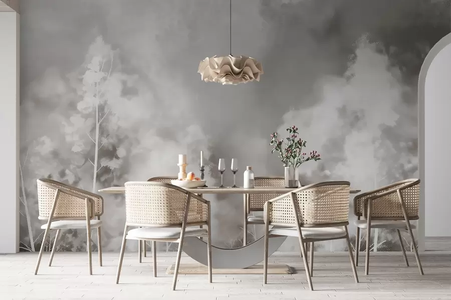 Murales de pared Bosque elegante en colores pastel, efecto tiza en la pared w02412v1 murales de pared Bosque elegante en colores pastel, efecto tiza en la pared w02412v1