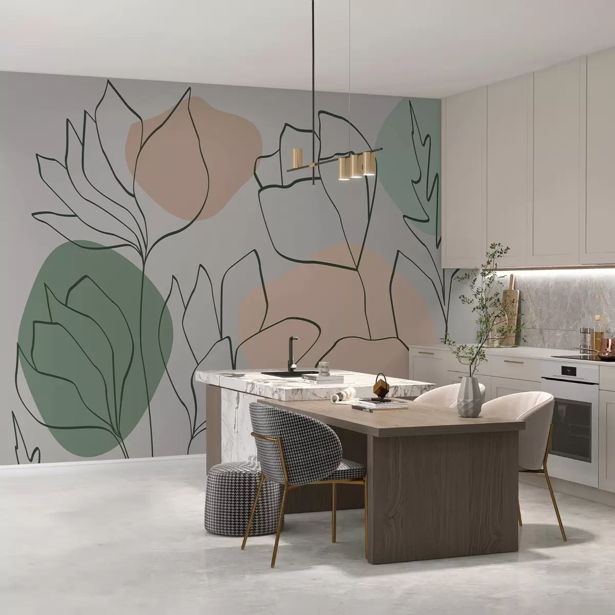 Murales de pared Patrón vegetal con líneas sobre manchas w02425 murales de pared Patrón vegetal con líneas sobre manchas w02425