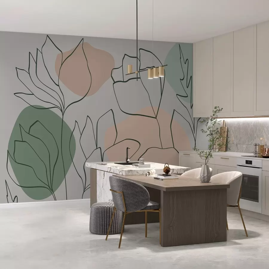 Murales de pared Patrón vegetal con líneas sobre manchas w02425 murales de pared Patrón vegetal con líneas sobre manchas w02425