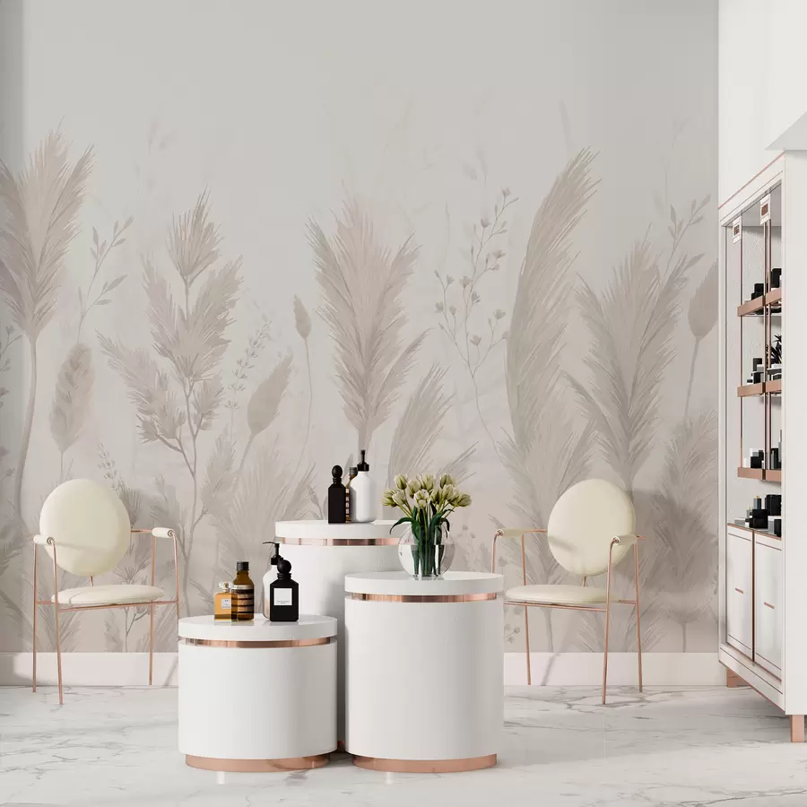 murales de pared Delicadas flores silvestres y espiguillas en suaves colores pastel w02446