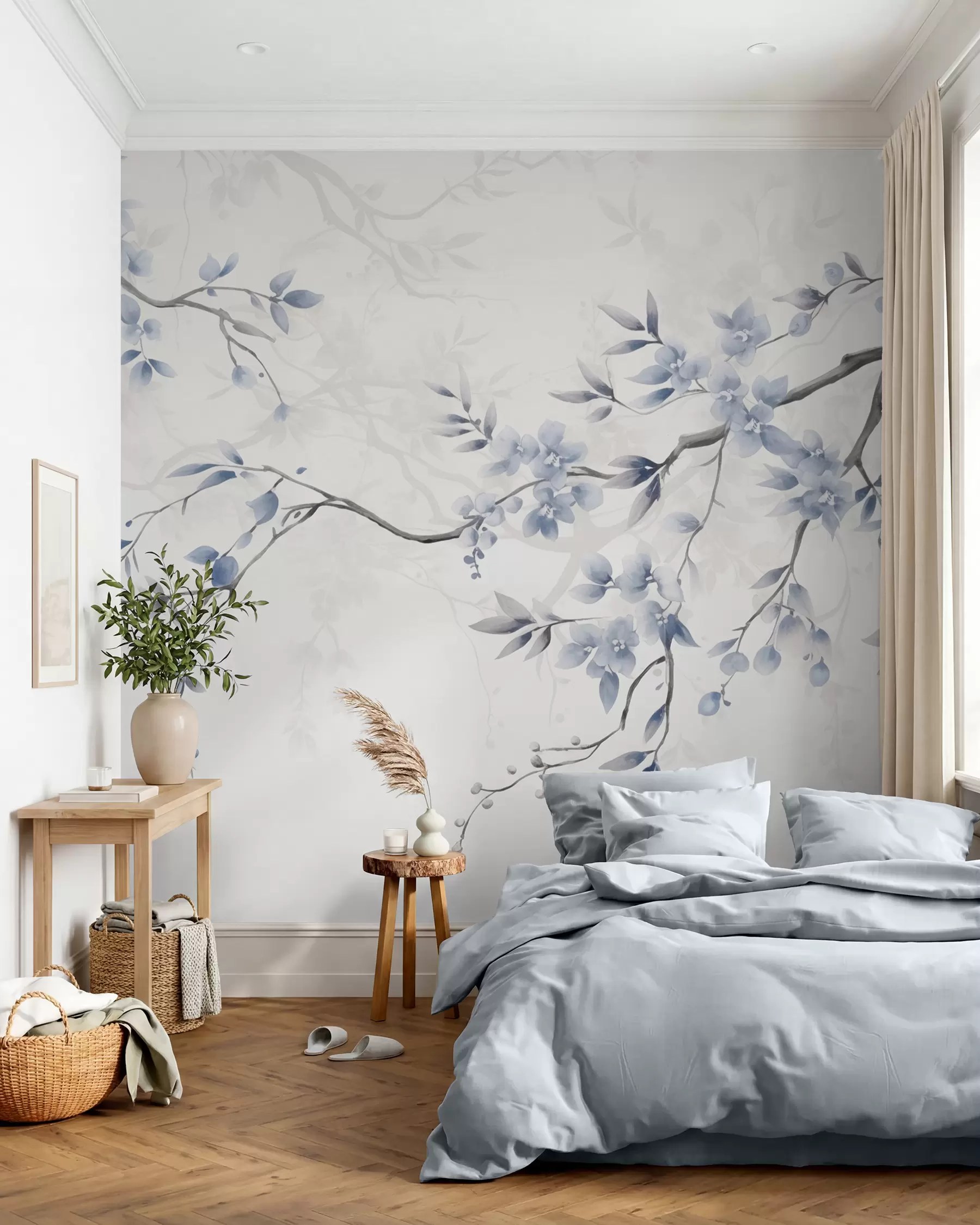 murales de pared Boceto de flores azules w02449