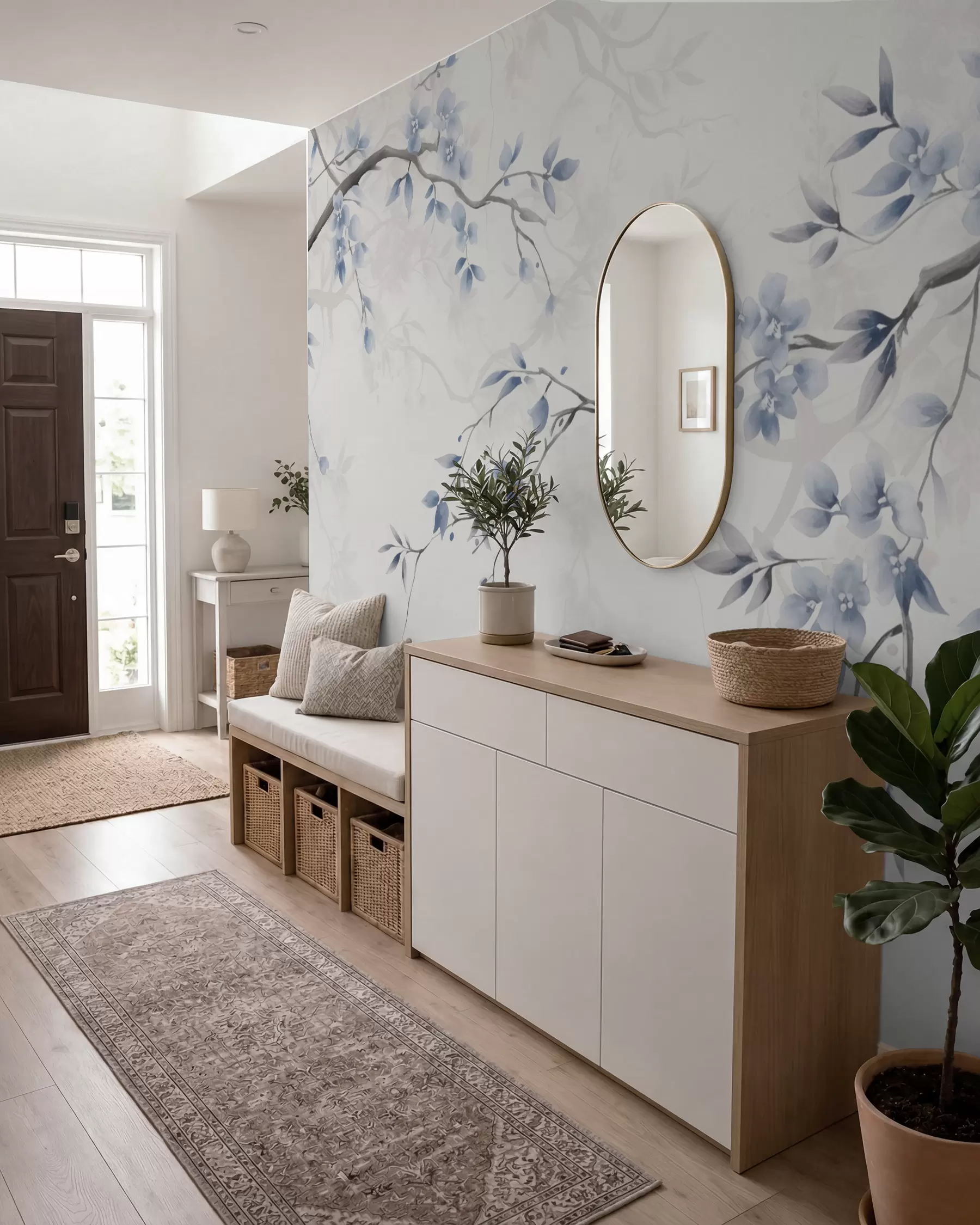 murales de pared Ramas de moda con flores y hojas w02449