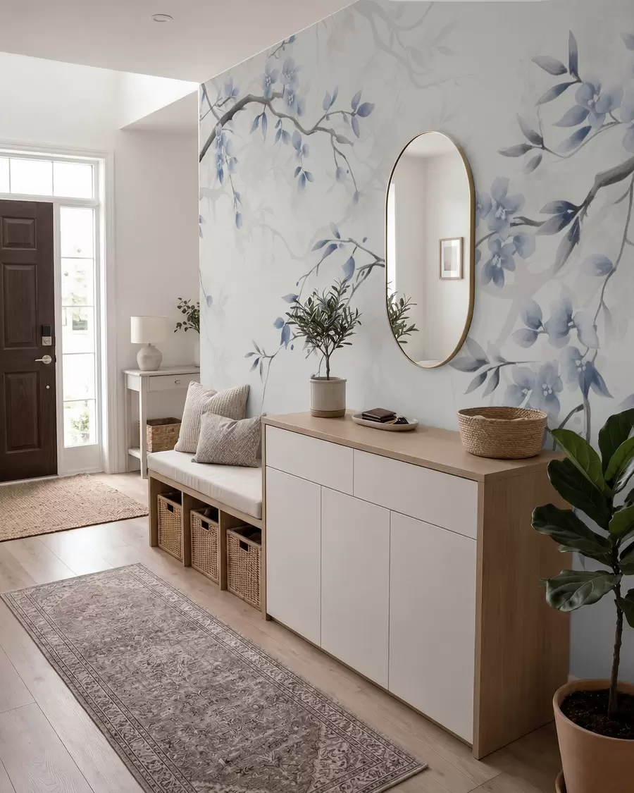 murales de pared Ramas de moda con flores y hojas w02449