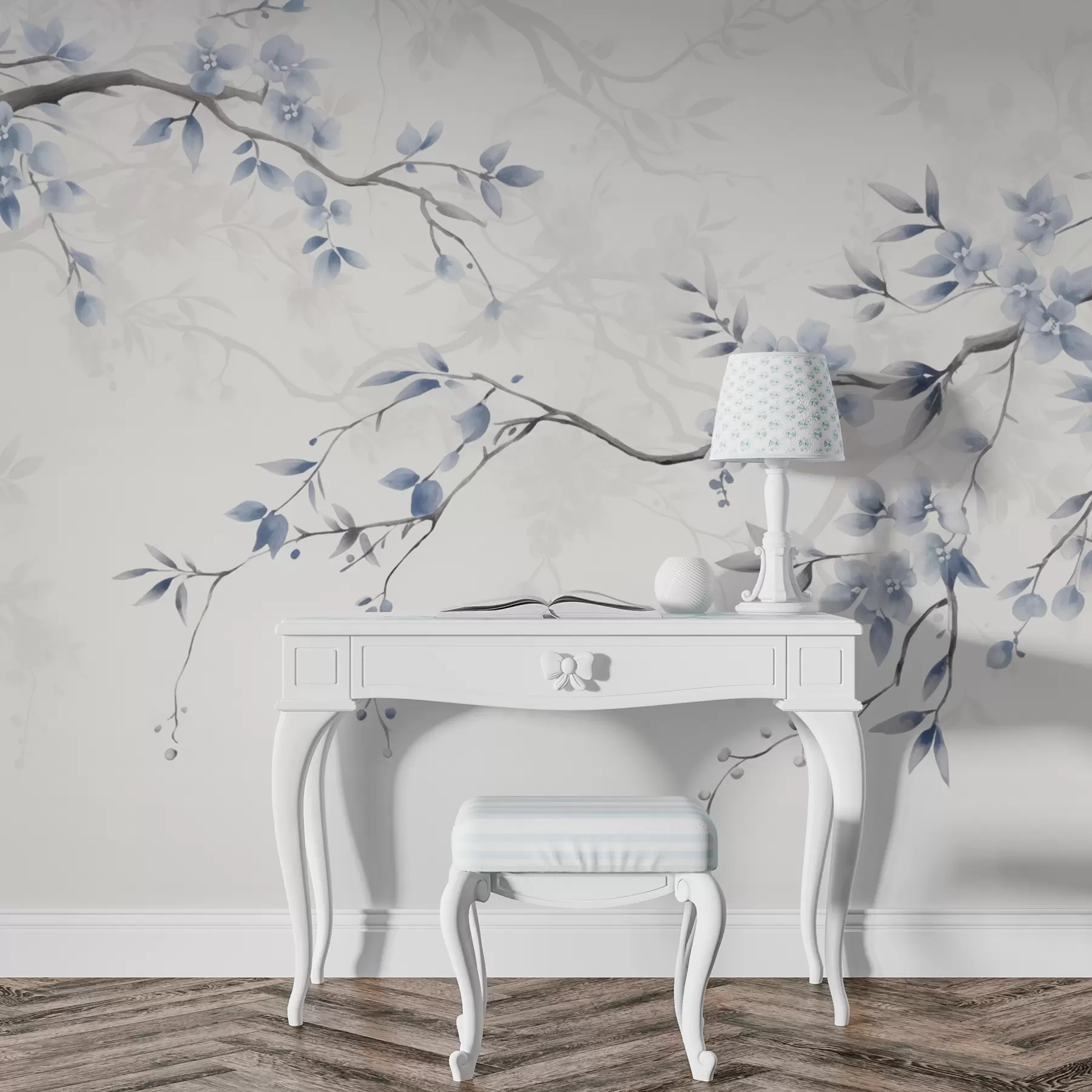 murales de pared Ramas de moda con flores y hojas w02449