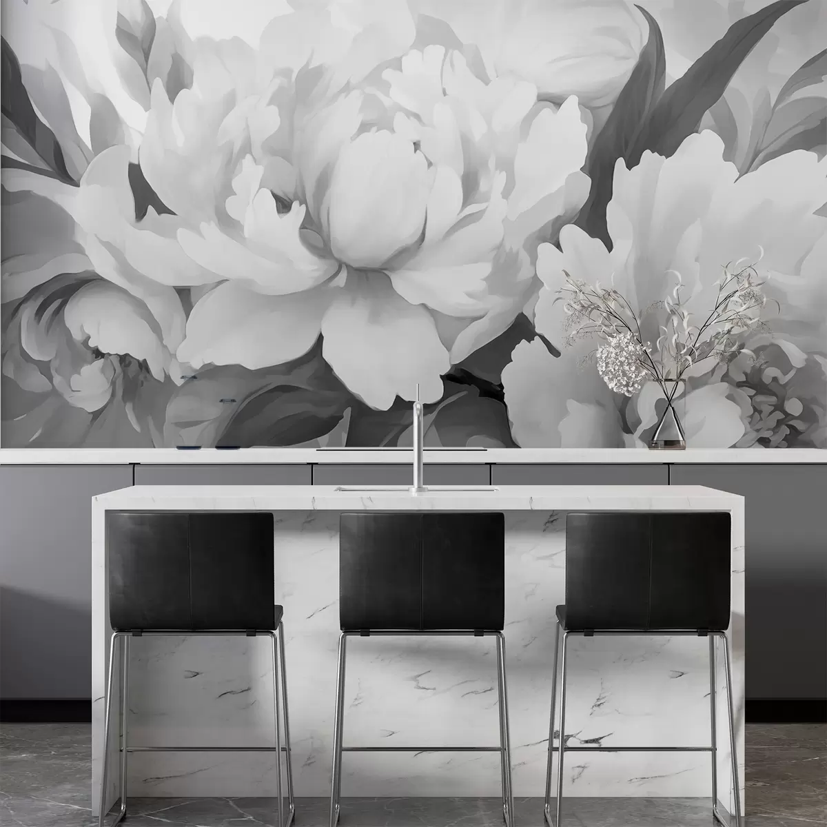 murales de pared Peonías en monocromo w02416