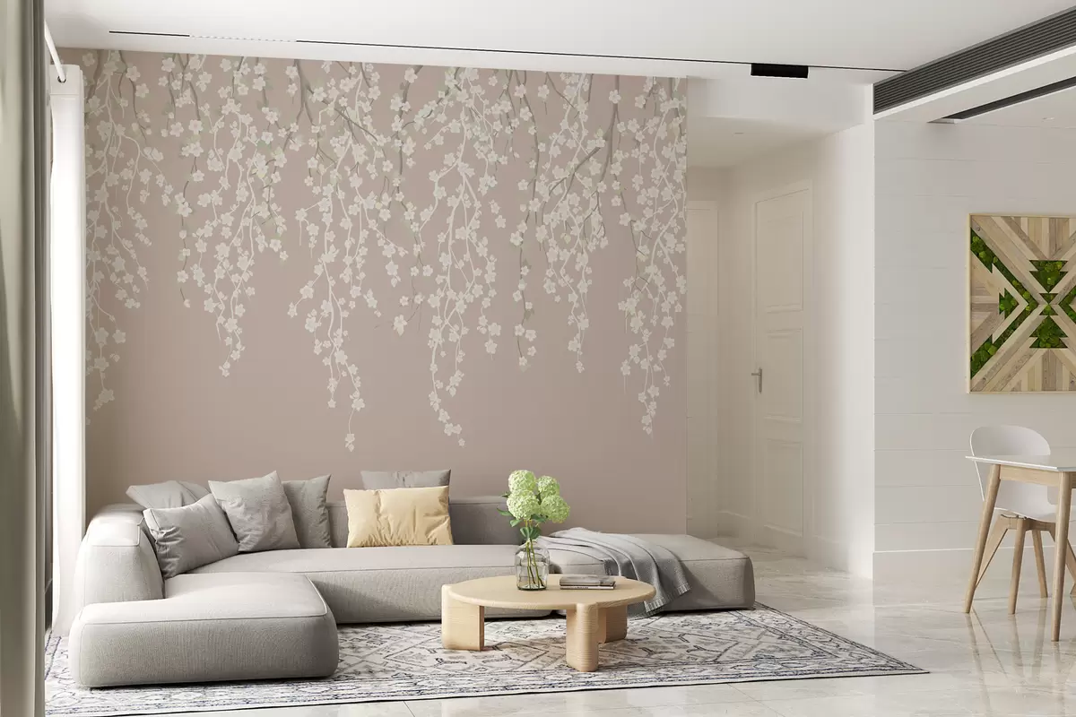 Murales de pared Ramas delicadas con flores sobre fondo pastel w02479v2 murales de pared Ramas delicadas con flores sobre fondo pastel w02479v2